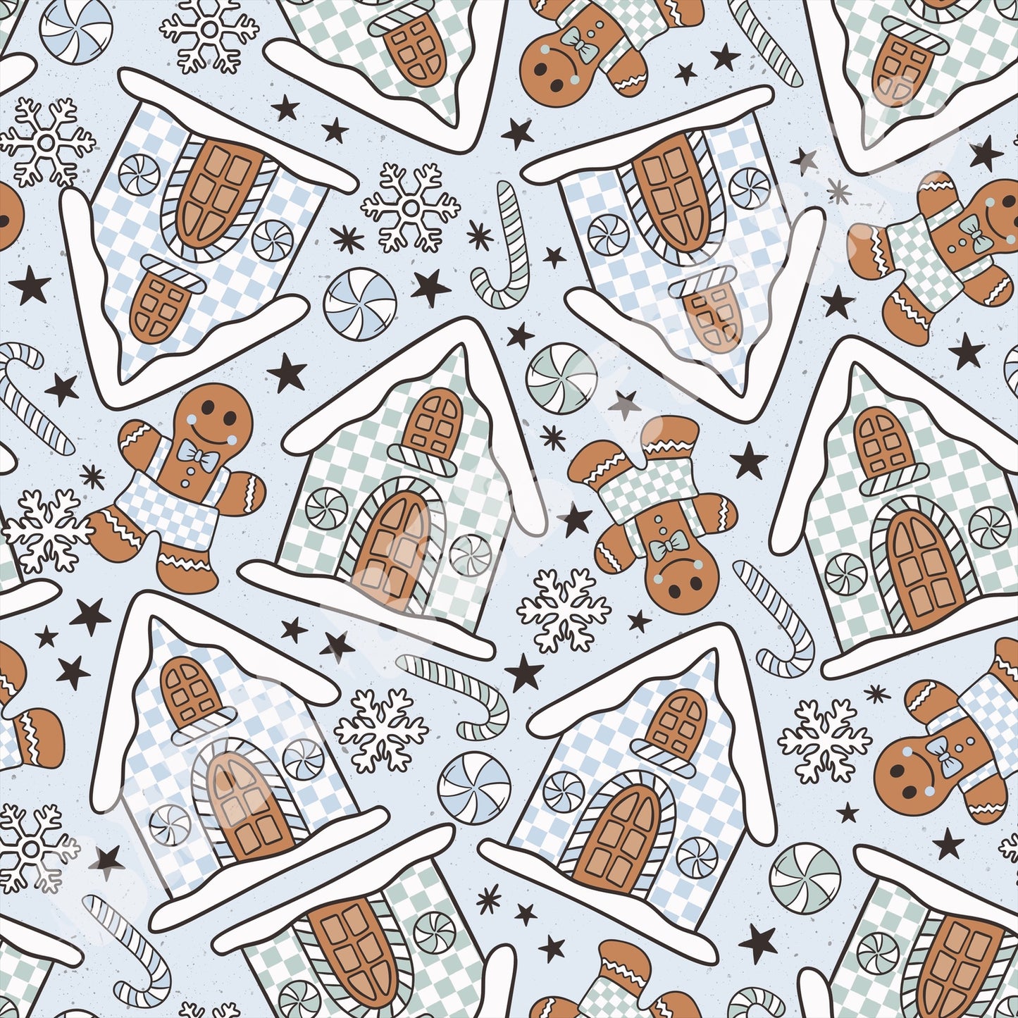 Blue Check Gingerbread Houses