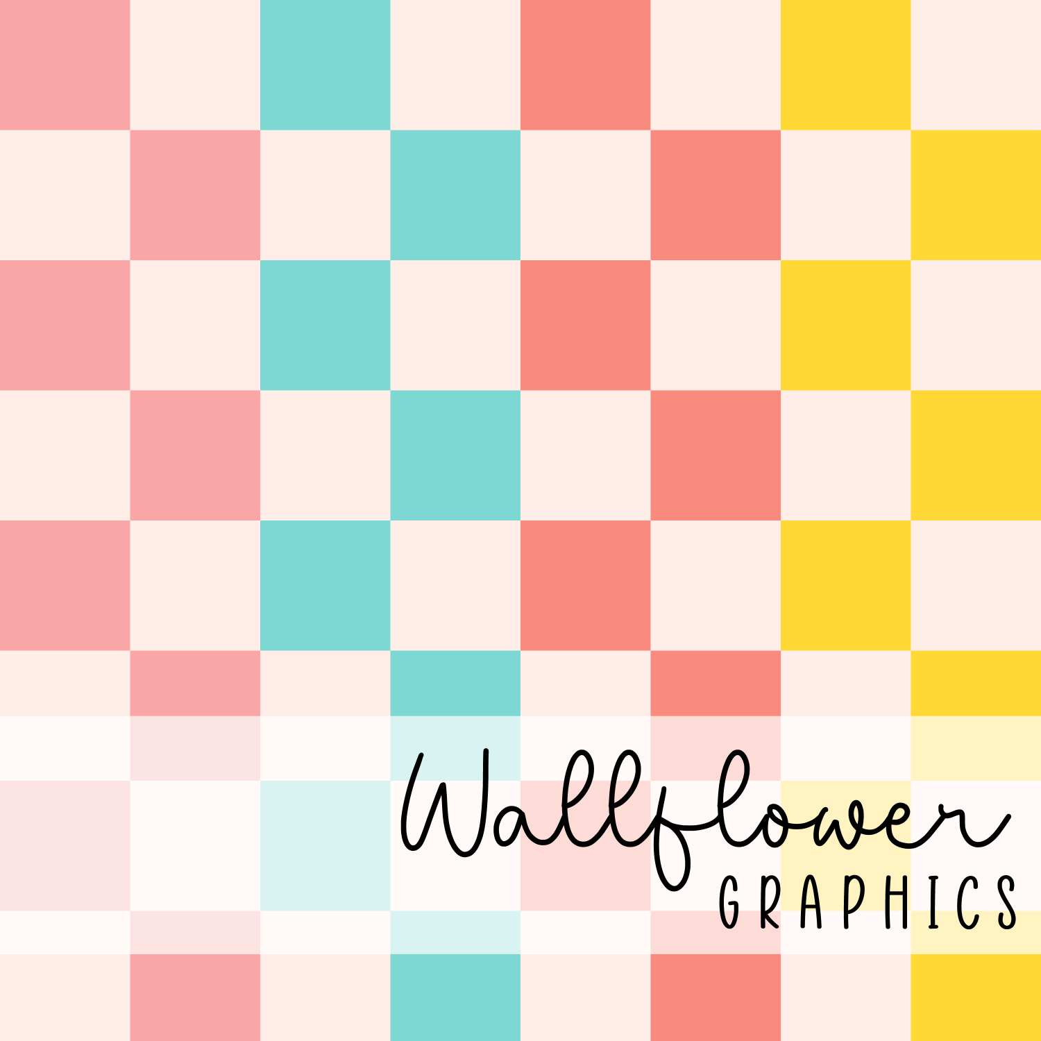 summer groovy floral-Blue-Pink-Yellow-Check Wide Rib