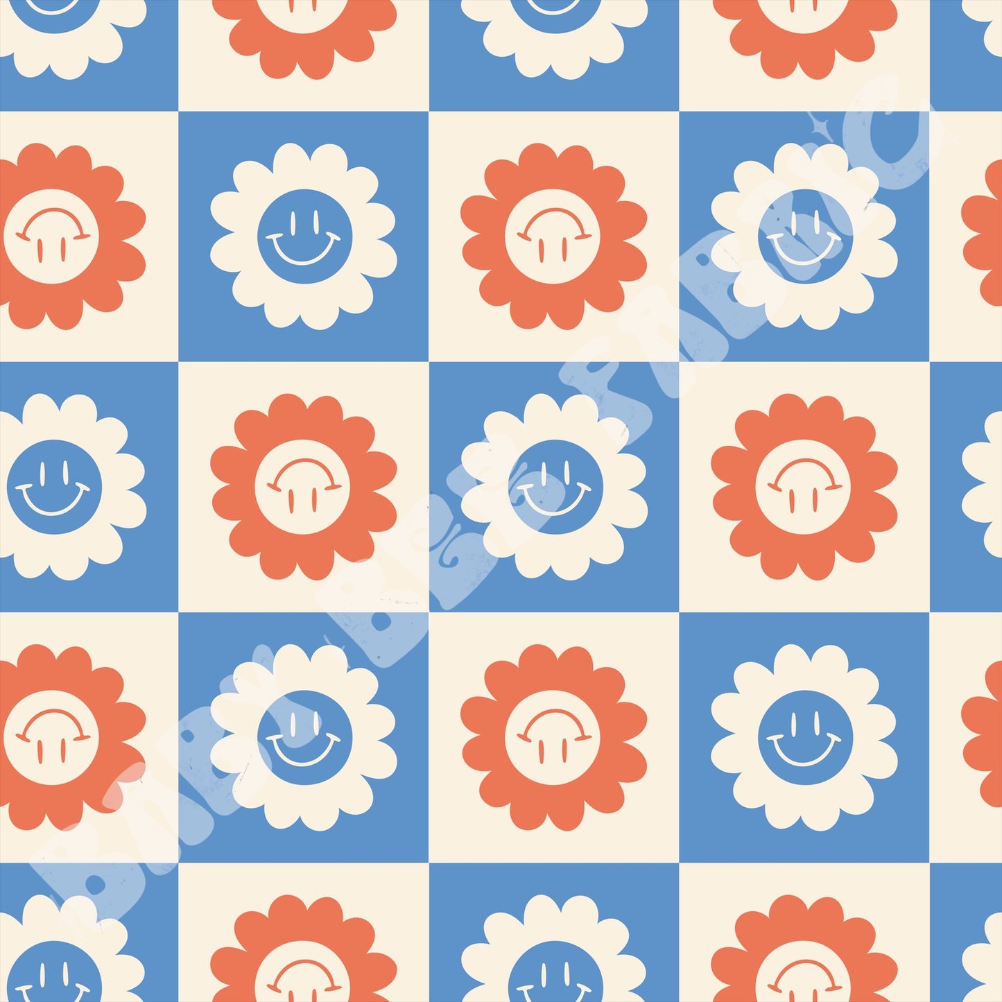 4th Of July Floral Checker